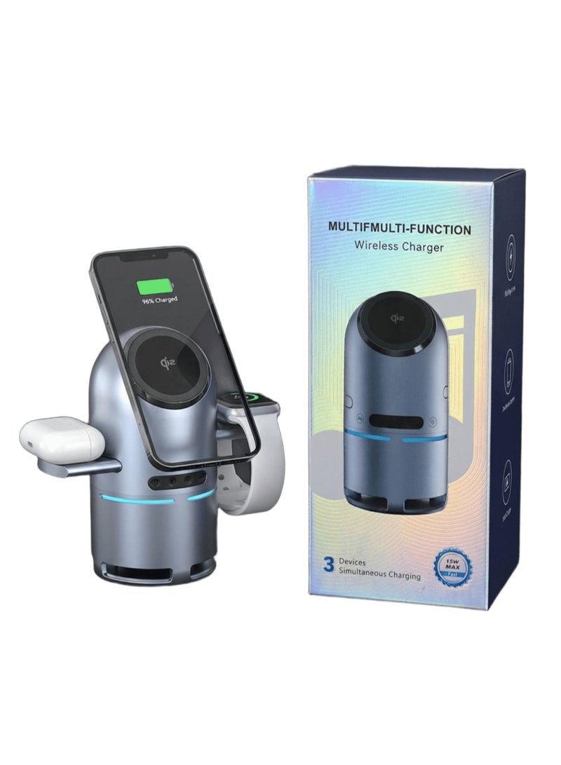 Standard QI2 Wireless Charging Station, Multifunctional 3-in-1 Bluetooth Speaker with Automatic Magnetic Rotating Stand for all iPhone (MagSafe) models 12, 13, 14, 15, 16, 17, AirPods Pro, Apple Watch, Samsung Galaxy Ultra & BAVIN Fast Charging PD 45W, Retractable Cable Rapid Charger Bundle - Image 2
